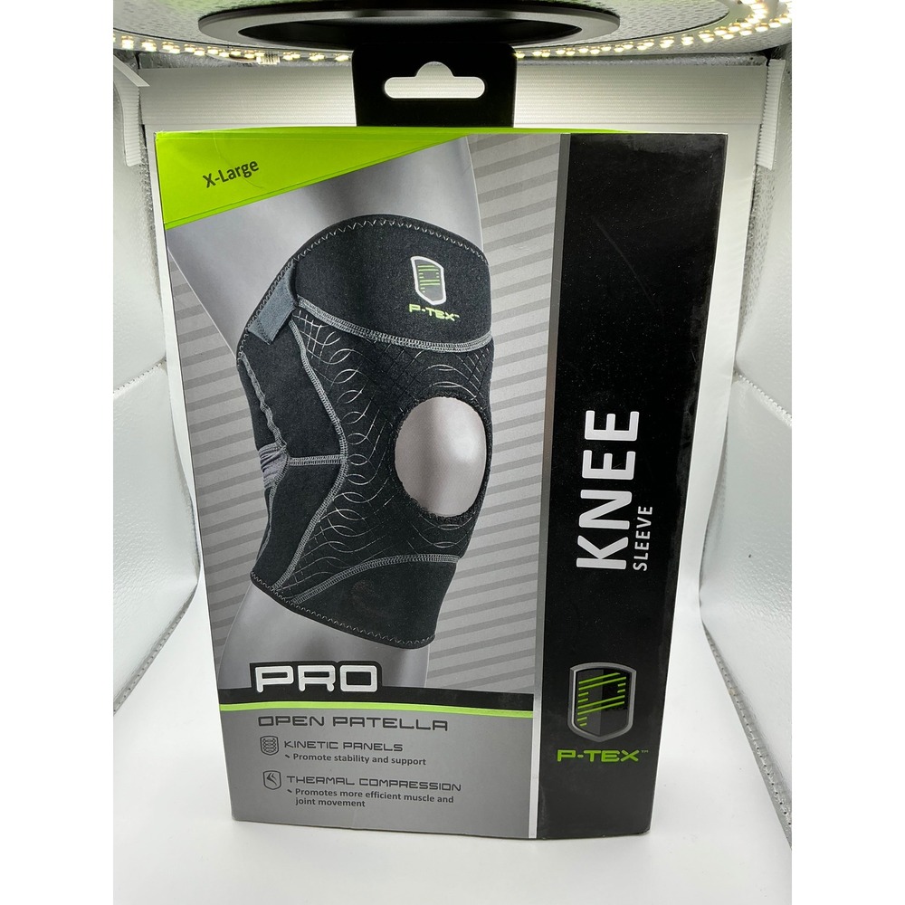 P-TEX Pro Open Patella Knee Sleeve Thermal Compression Kinetic Panels Black XL